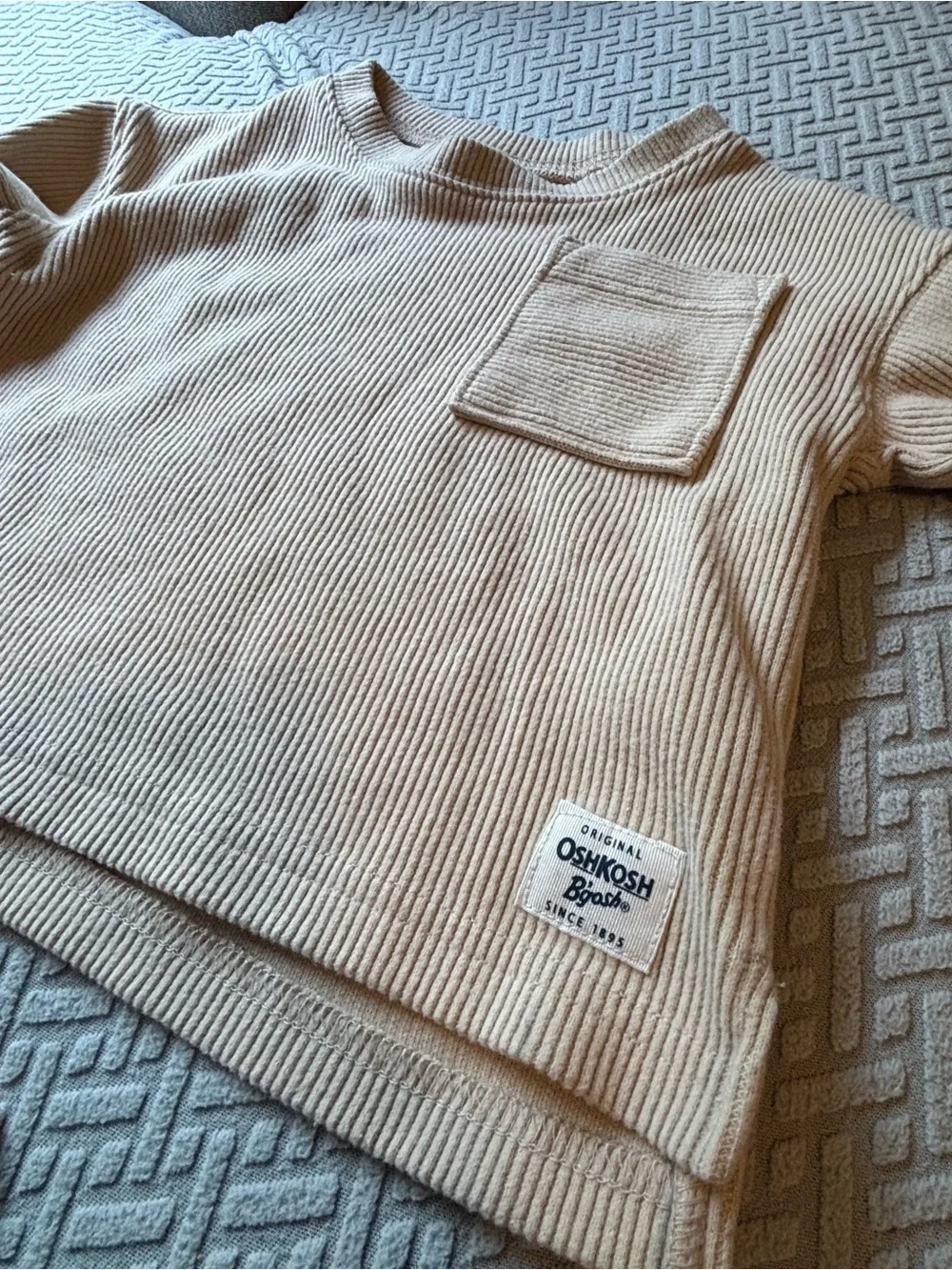 Oshkosh Baby Long-Sleeve Ribbed Pocket Top - Cream 12 months